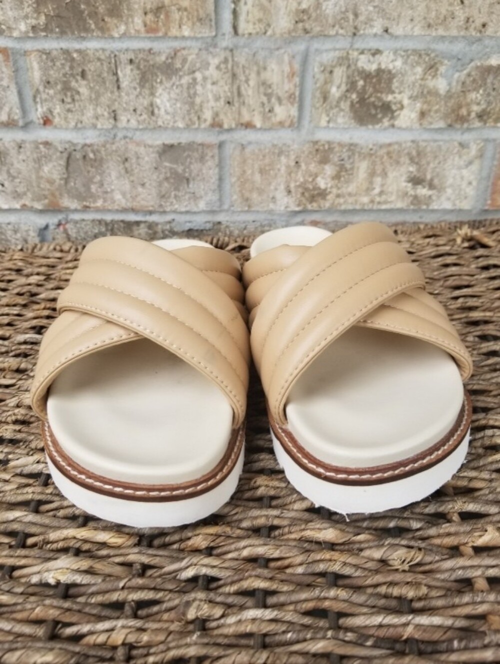 OASIS SOCIETY TAN/Grace Puffed Slide Sandals(Women 8) NEUTRAL Platform Lug *READ - Picture 8 of 10